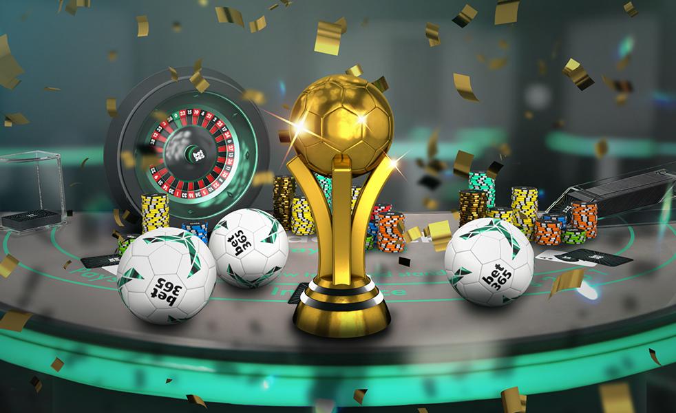 Trophy surrounded by footballs