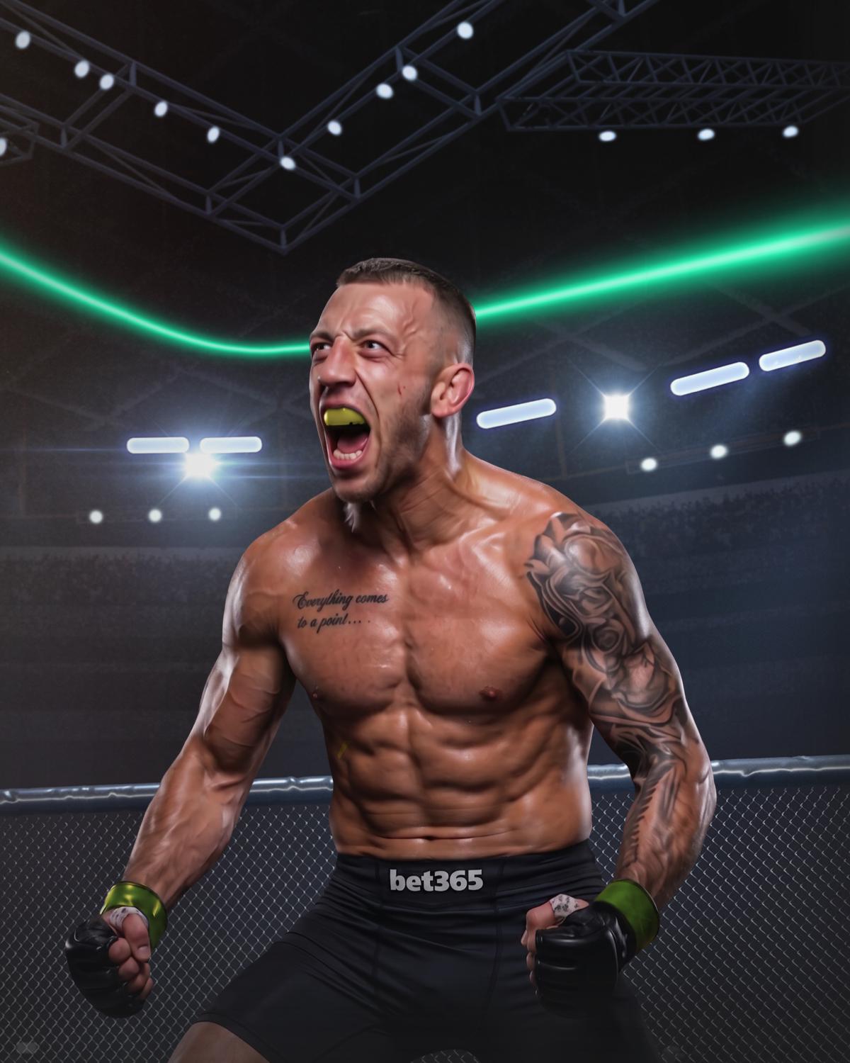 MMA fighter with knee up